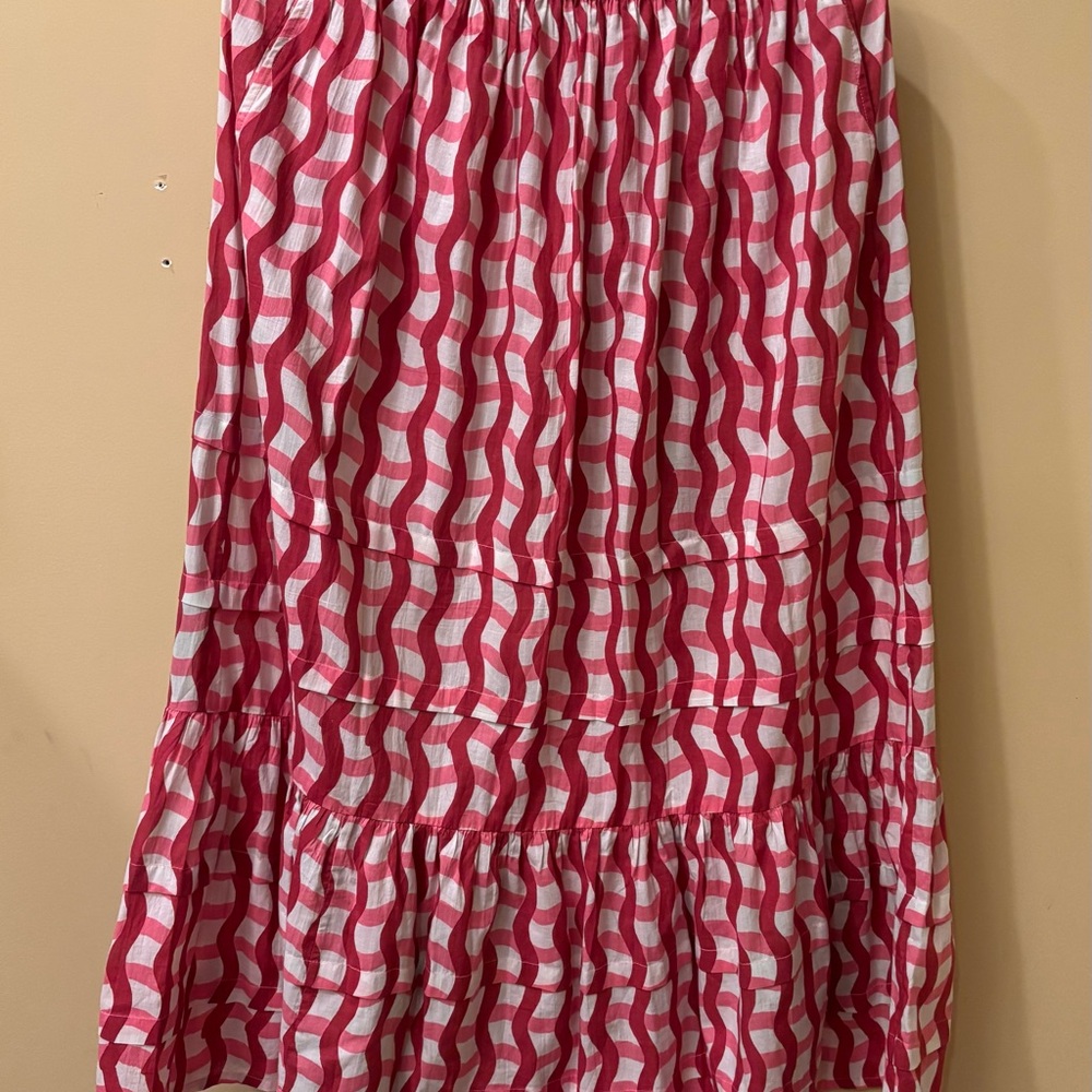 Olivia & Indigo Maxi Skirt Size Small Pink White Tiered Boho Cotton - Picture 2 of 5